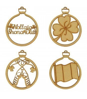 Laser Cut Pack of 4 Themed Baubles - Irish Theme